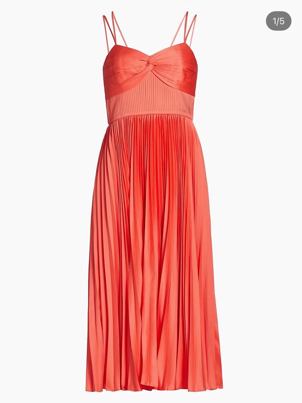 AMUR Coral Pleated Maxi Dress with Double Spaghetti Straps